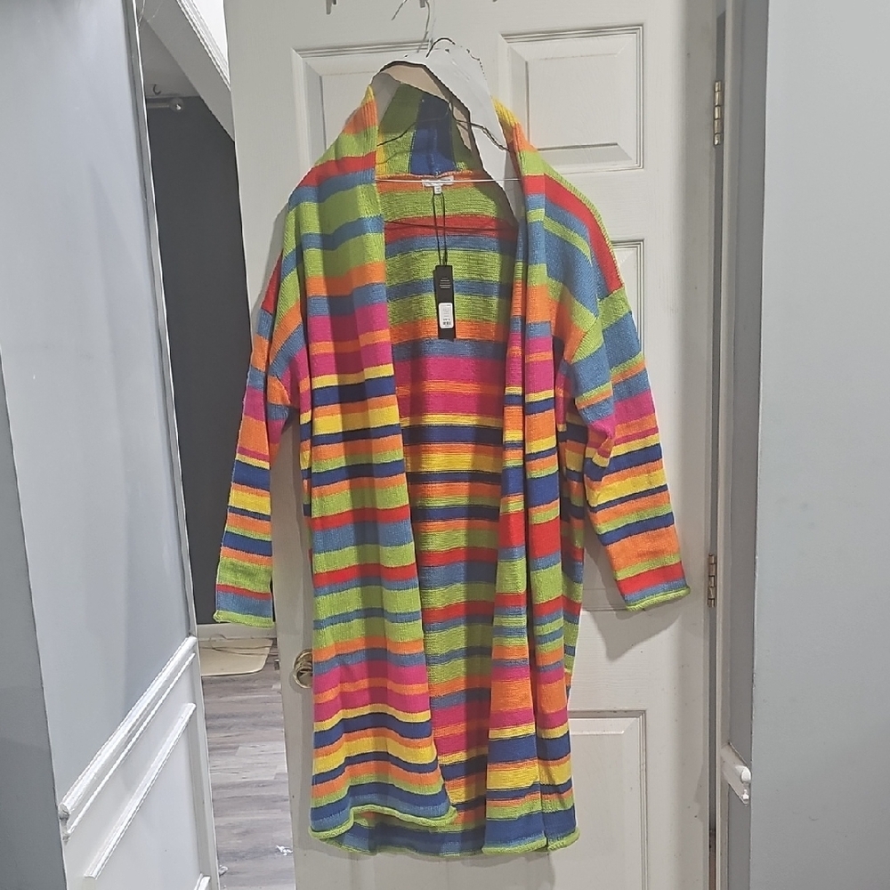 Colorful Striped Open Cardigan